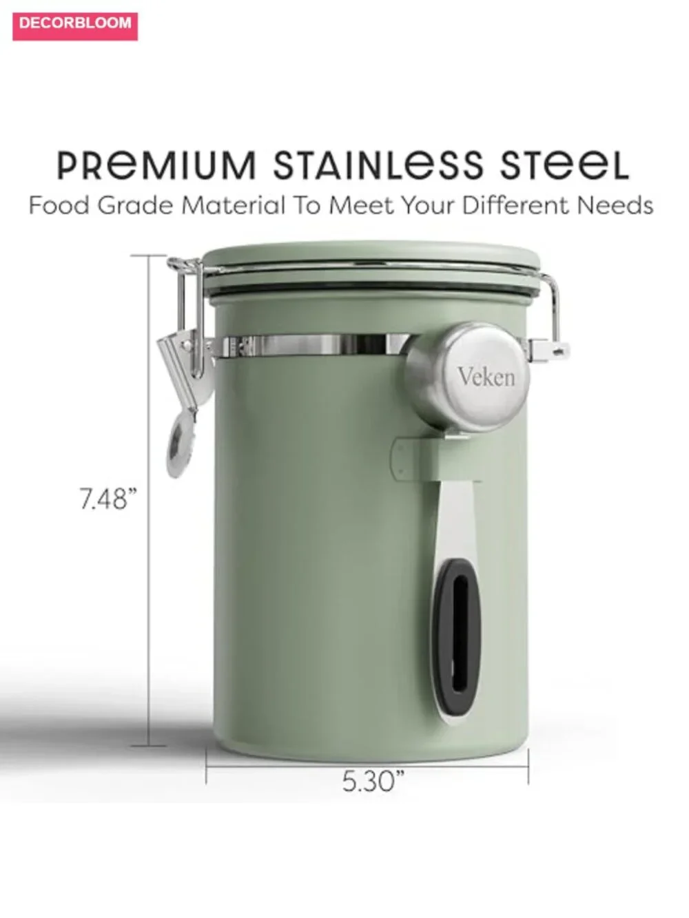 Veken Coffee Canister Airtight Stainless Steel Container 22 oz
